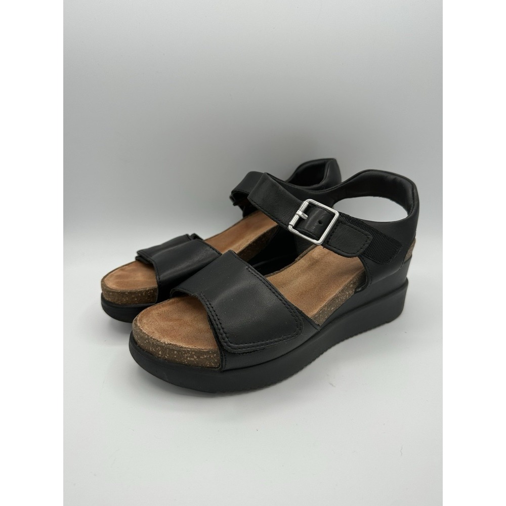 Clarks Unstructured Sandal Shoe Black Platform Wedge Women Size 6 Adjustable